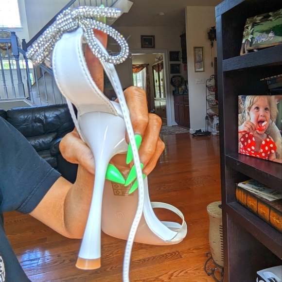 Priscilla rhinestone embellished bow heels miss Lola strappy stiletto - Picture 8 of 9